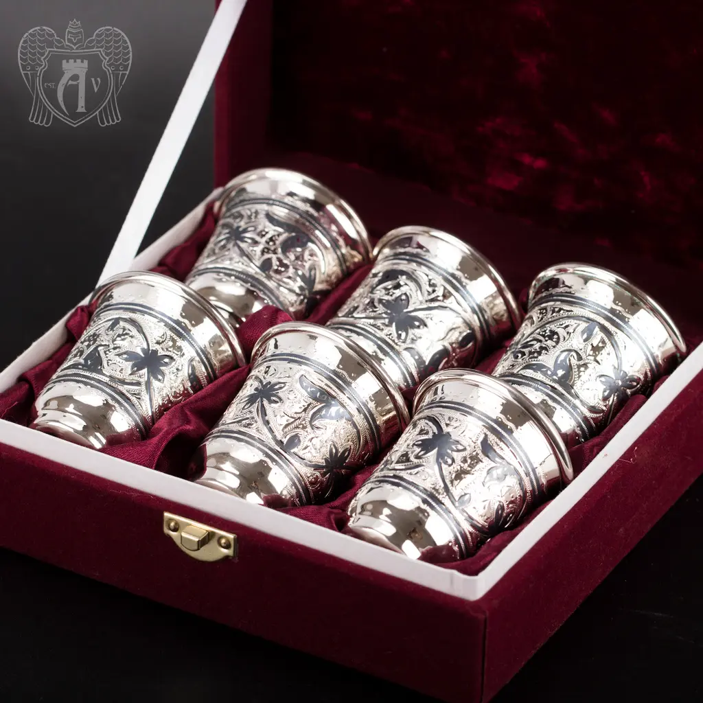 Набор серебряных стопок «Веточка»  6 шт - фото 3