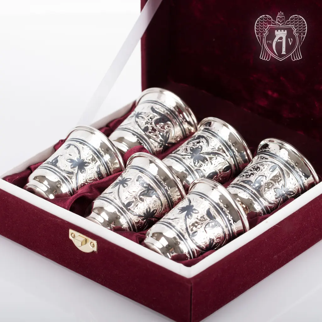 Набор серебряных стопок «Веточка»  6 шт - фото 4