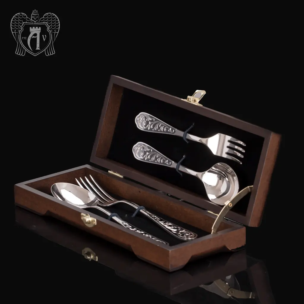 Столовый набор из серебра 925 пробы 2 персоны «Виноградная лоза» 4 предмета