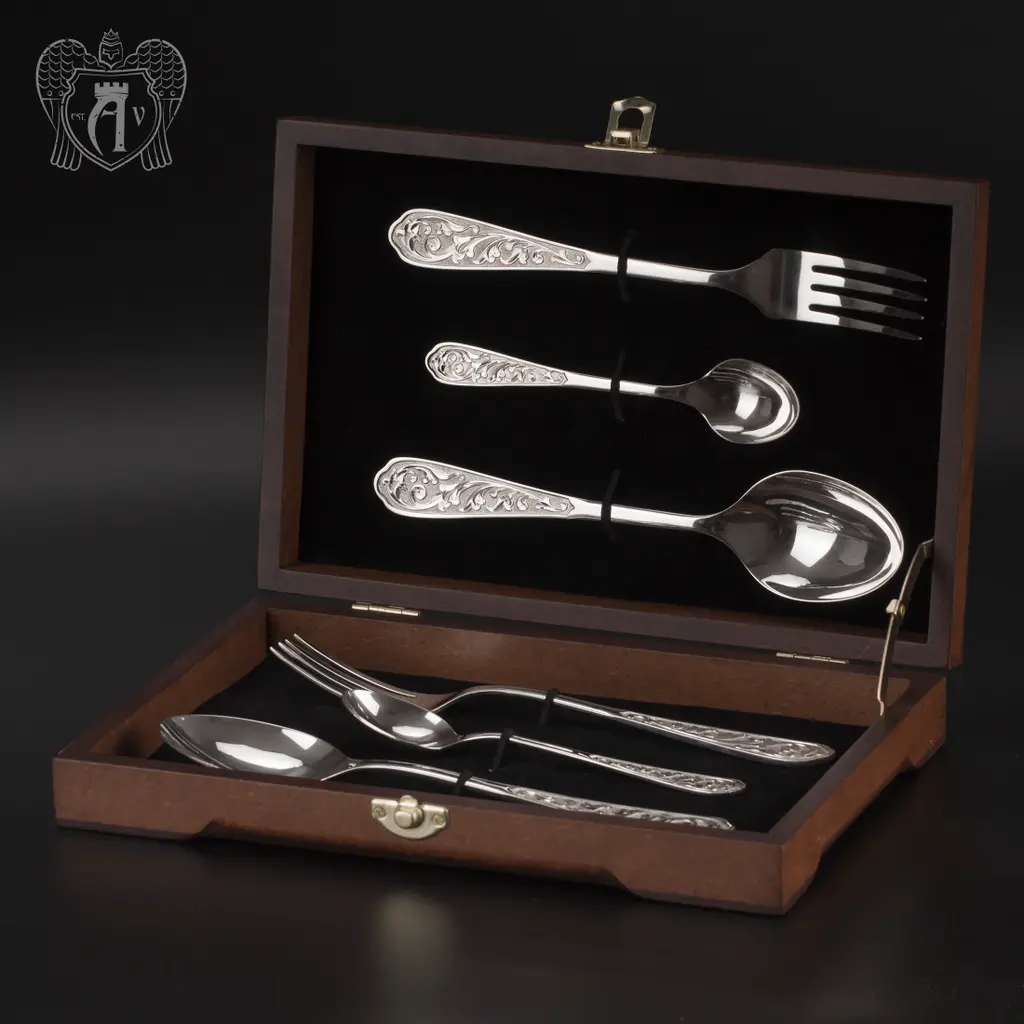 Столовый набор из серебра 925 пробы 2 персоны «Виноградная лоза» 6 предметов