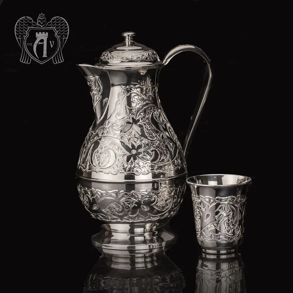 Набор для сока  воды из серебра 925 пробы «Райский родник» без черни