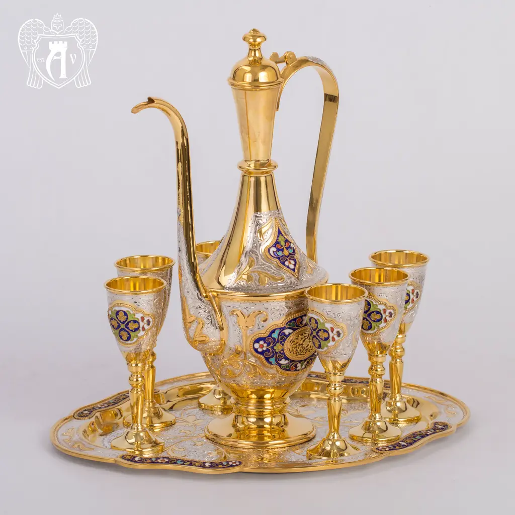 Коньячный сервиз из серебра с позолотой и эмалью «Багдад» - фото 2