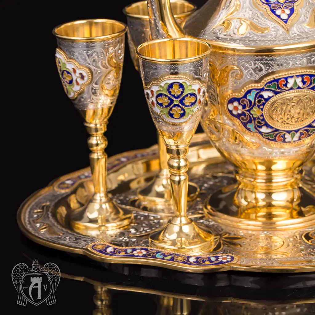 Коньячный сервиз из серебра с позолотой и эмалью «Багдад» - фото 3