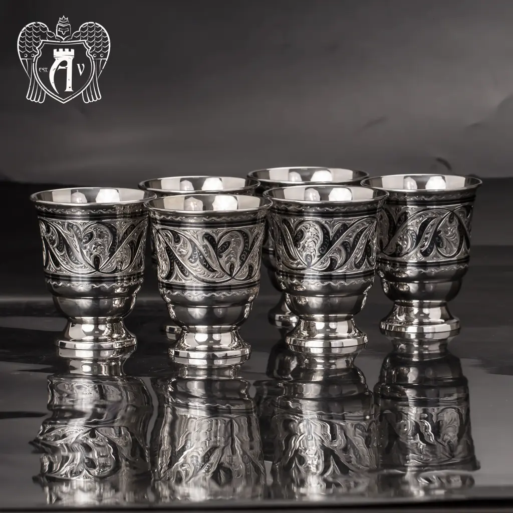 Набор серебряных стаканов «Виноградная лоза» - фото 6