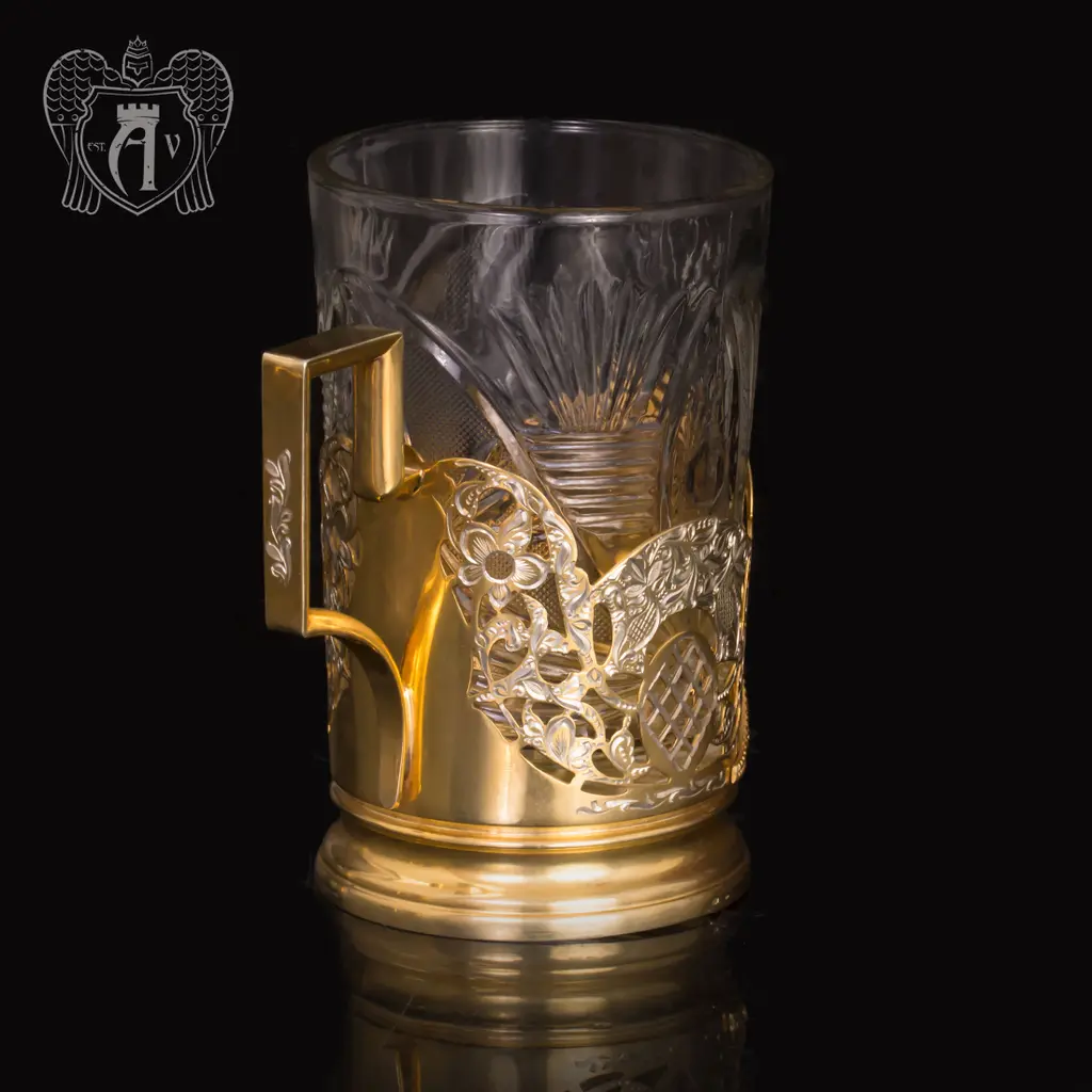 Серебряный подстаканник «Ажурный» с позолотой - фото 2