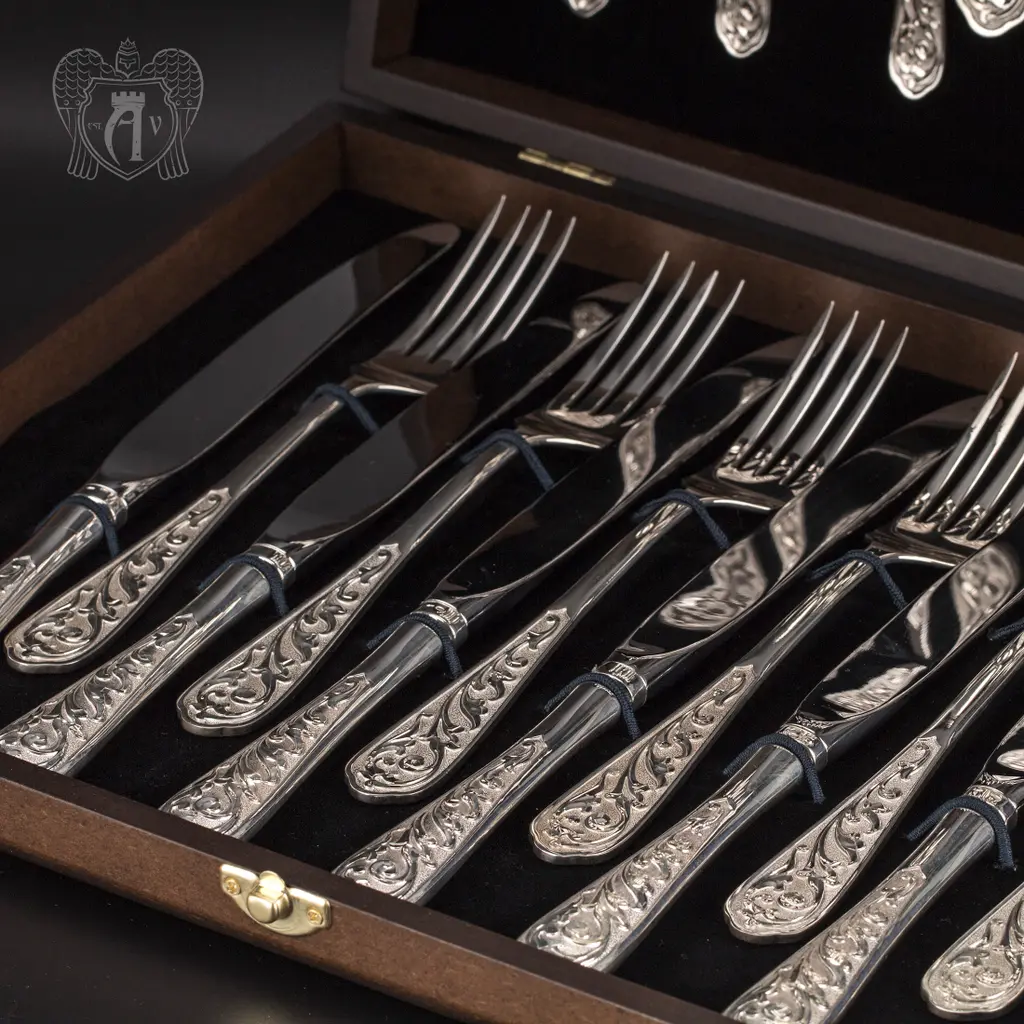 Столовый набор из серебра 925 «Виноградная лоза» 24 предмета без черни - фото 2