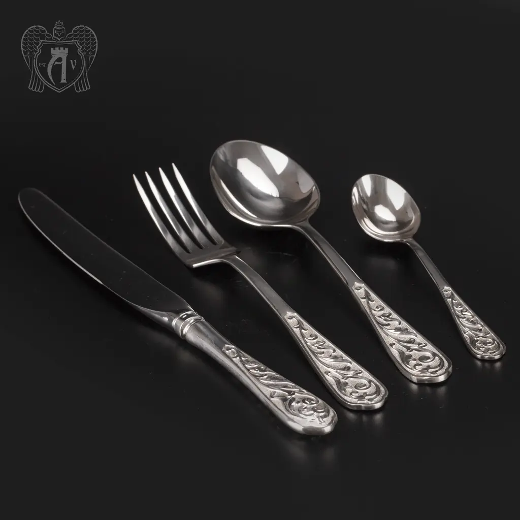 Столовый набор из серебра 925 «Виноградная лоза» 24 предмета без черни - фото 4