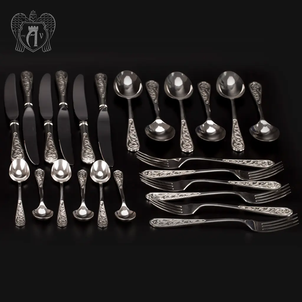 Столовый набор из серебра 925 «Виноградная лоза» 24 предмета без черни - фото 5