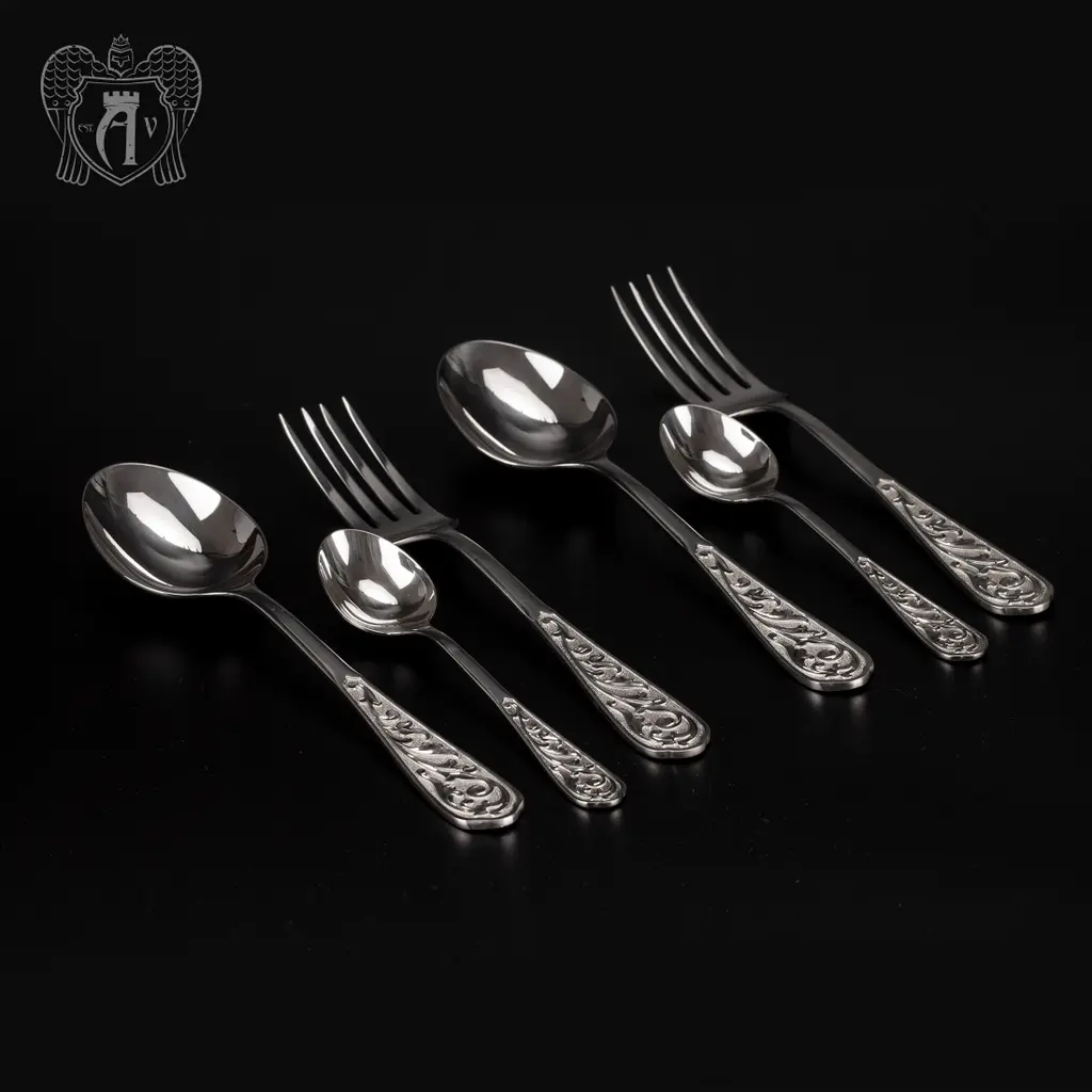 Столовый набор из серебра 925 «Виноградная лоза» 24 предмета без черни - фото 6