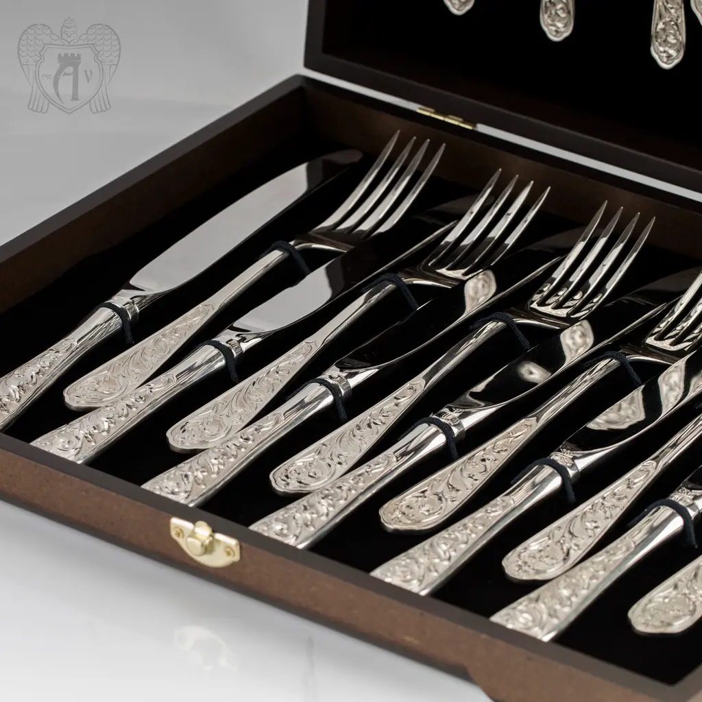 Набор столового серебра на 12 персон «Виноградная лоза» 48 предметов без черни - фото 5