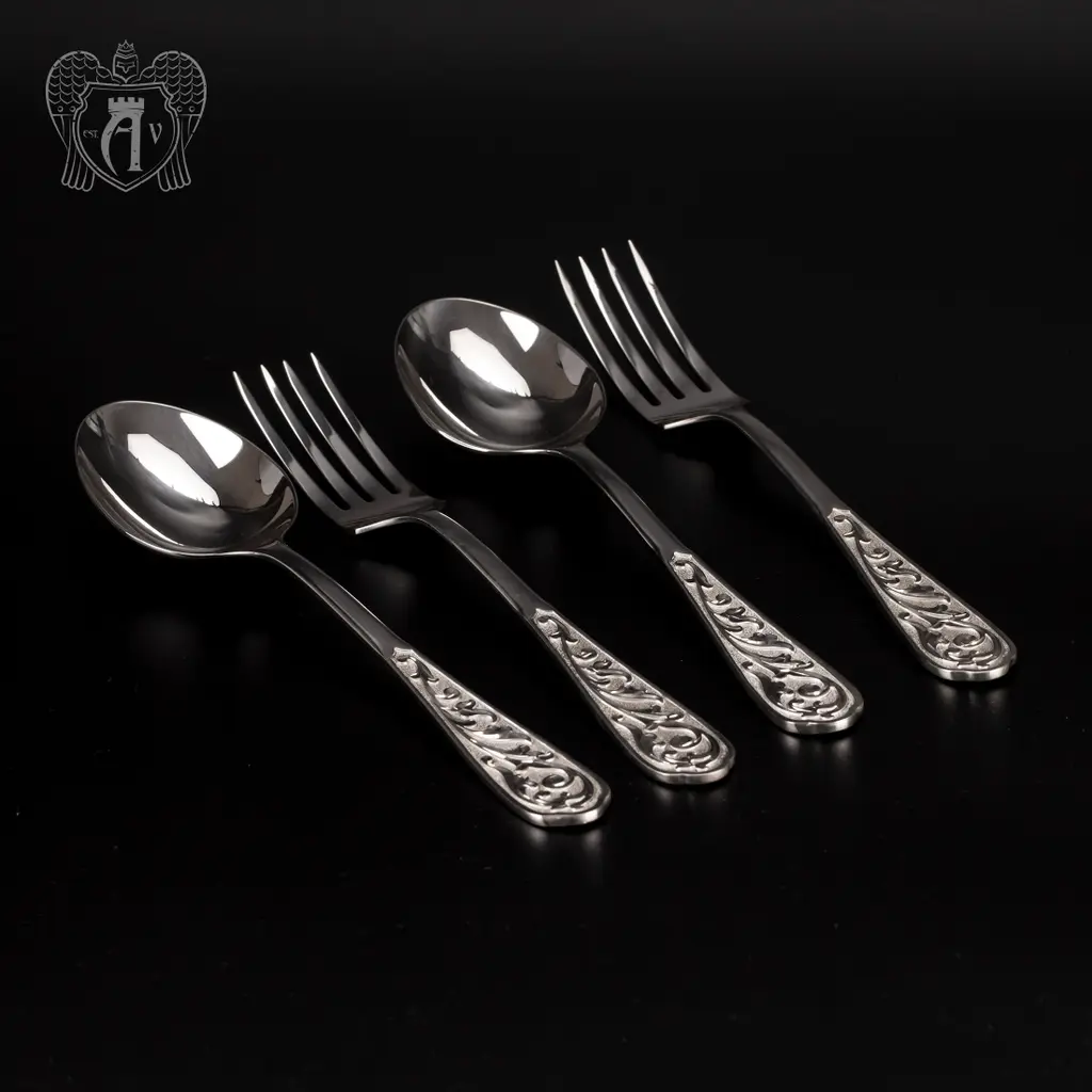 Столовый набор из серебра 925 пробы 2 персоны «Виноградная лоза» 4 предмета без черни - фото 2