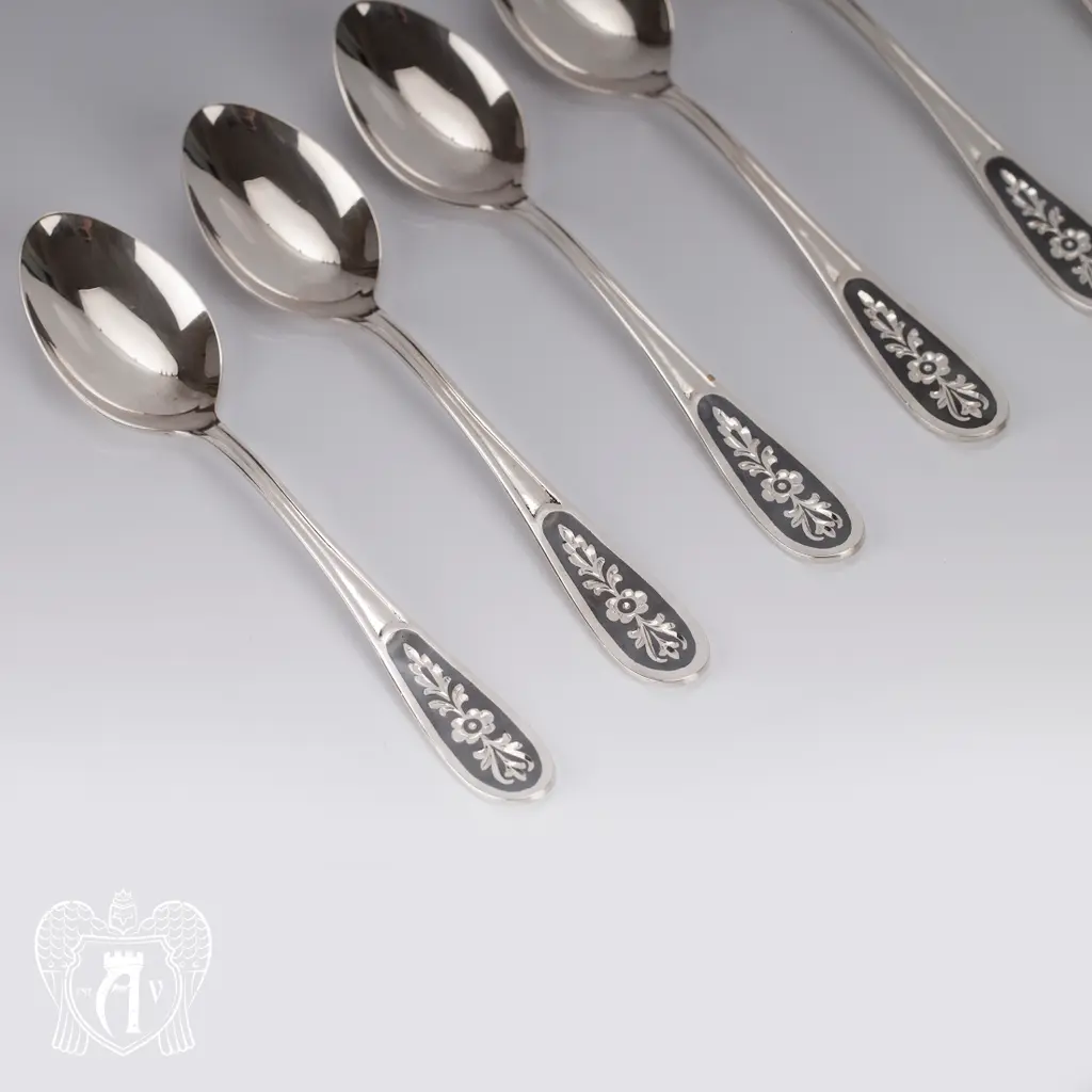 Серебряные чайные ложки  «Цветок» комплект 6 шт - фото 4