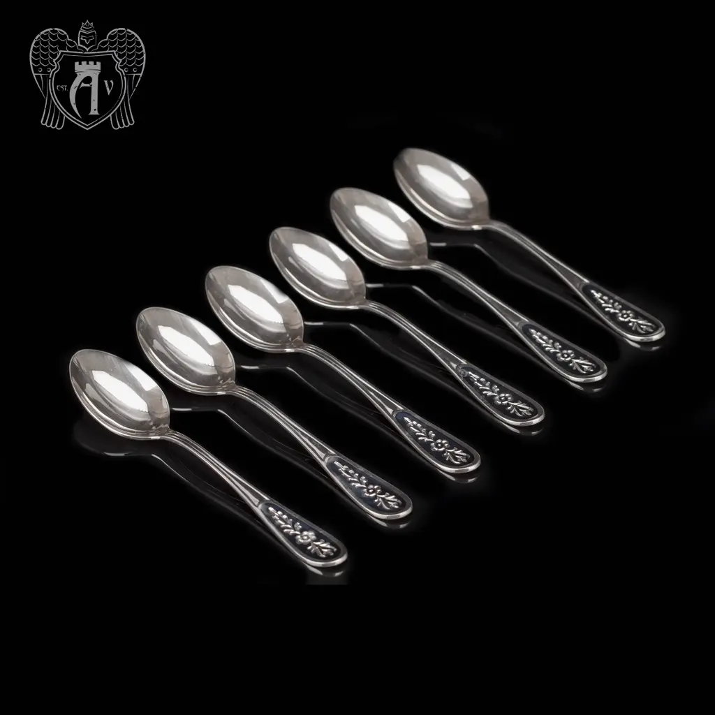 Серебряные чайные ложки  «Цветок» комплект 6 шт - фото 6