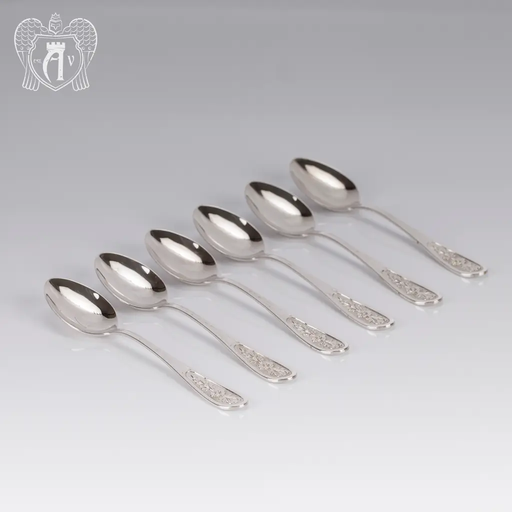 Чайные ложки из серебра  «Цветок» комплект 6 шт без черни - фото 4