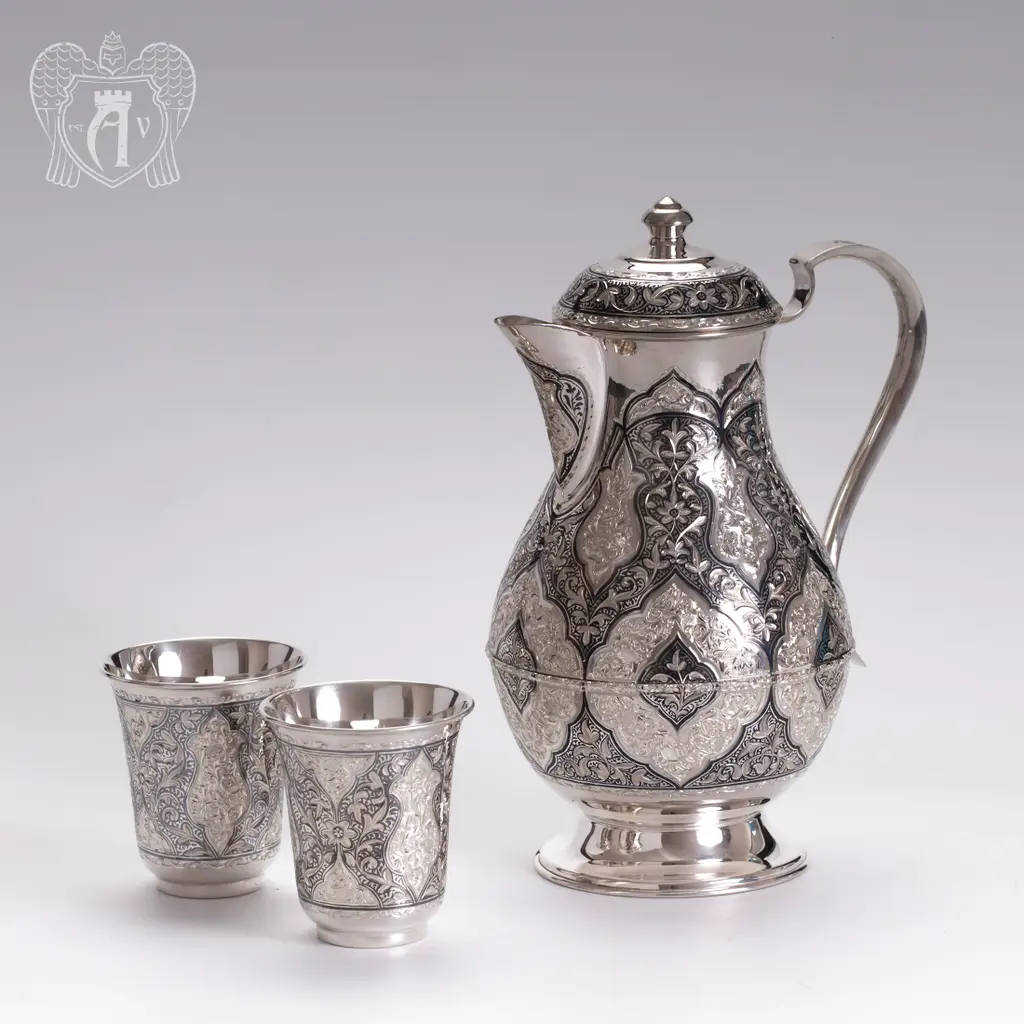 Набор для воды кувшин и два стакана из серебра «Марокко» - фото 2