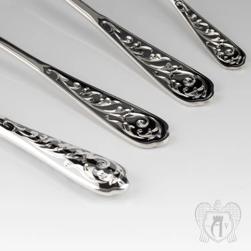 Столовый набор из серебра 925 пробы 2 персоны «Виноградная лоза» 4 предмета - фото 3