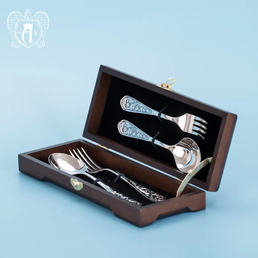 Столовый набор из серебра 925 пробы 2 персоны «Виноградная лоза» 4 предмета - фото 2