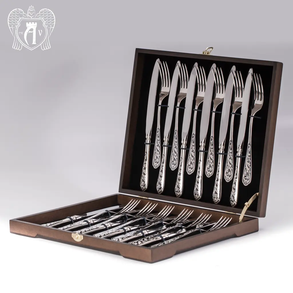 Серебряный набор из вилок и ножей на 12 персон «Виноградная лоза» 24 предмета - фото 2