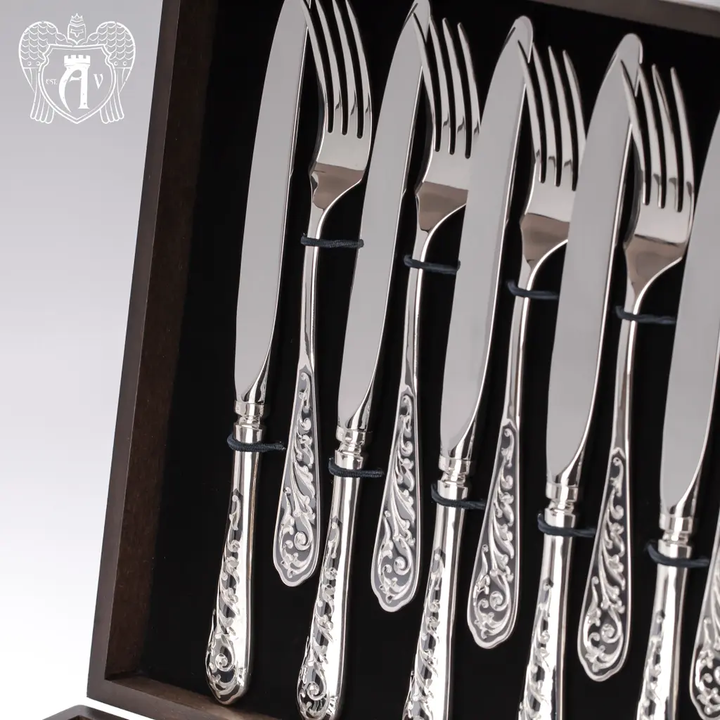 Серебряный набор из вилок и ножей на 12 персон «Виноградная лоза» 24 предмета - фото 3