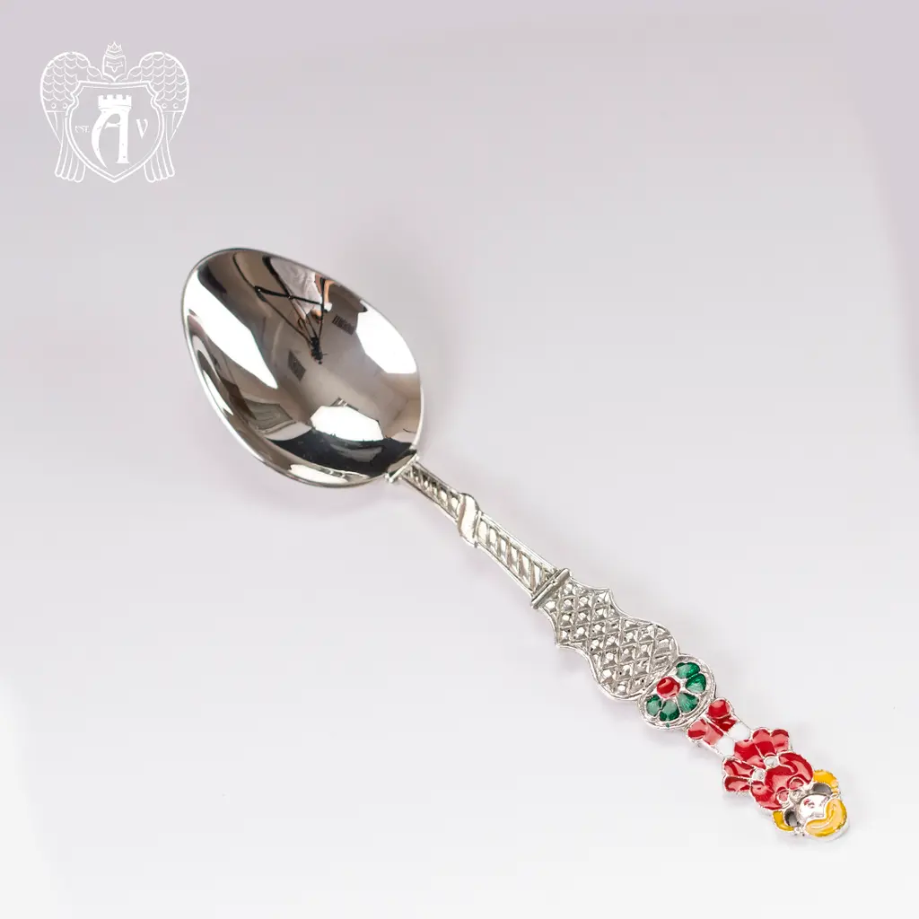 Серебряная чайная ложка с эмалью «Девочка 3» - фото 2