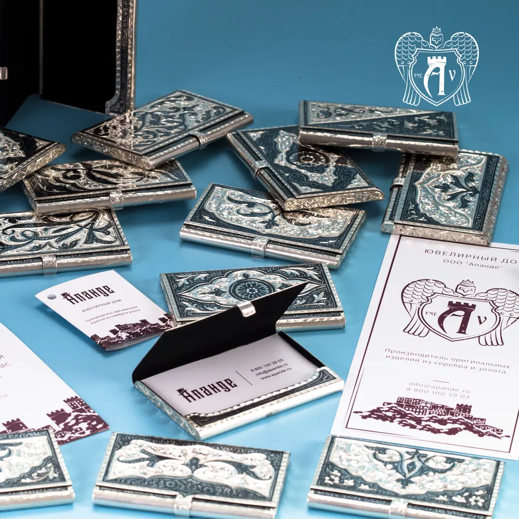 Визитница серебряная и ручка «Маркиз» - фото 2