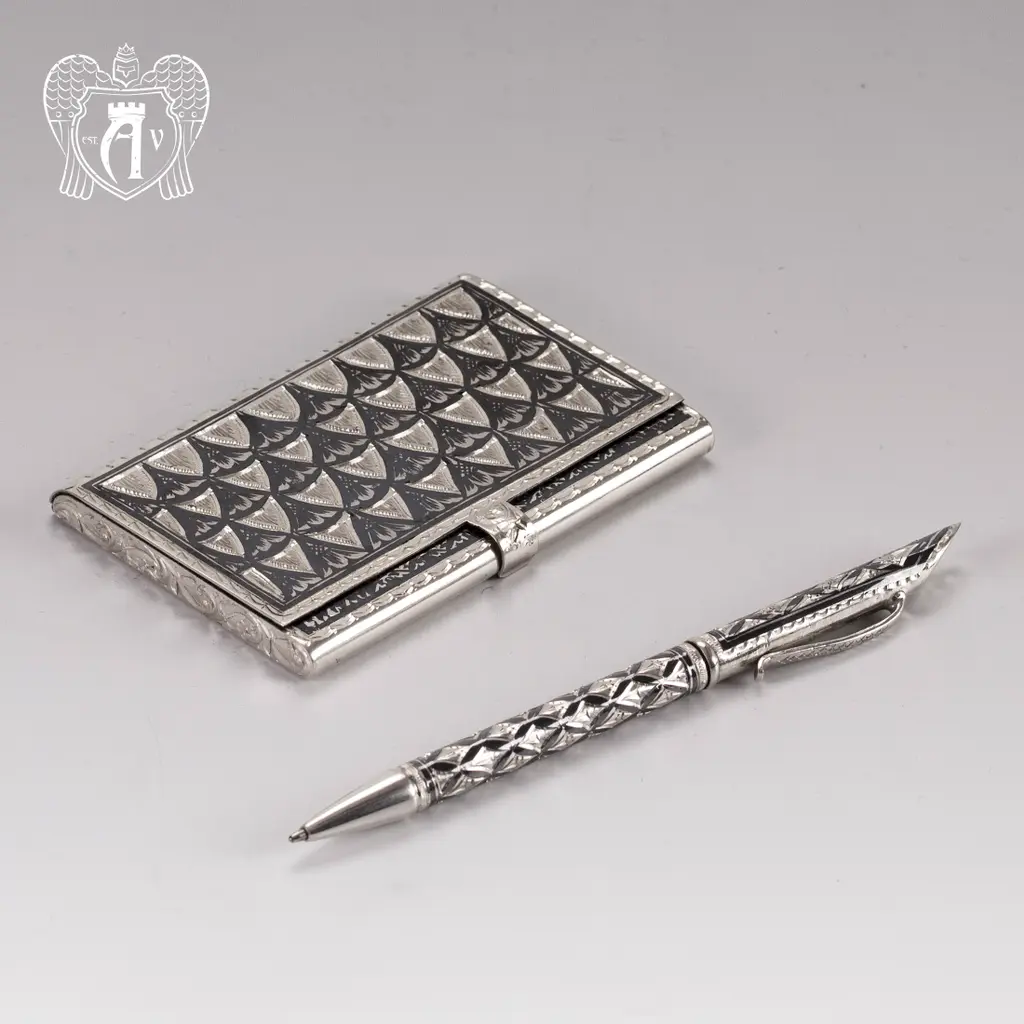 Визитница серебряная и ручка «Графика» - фото 3