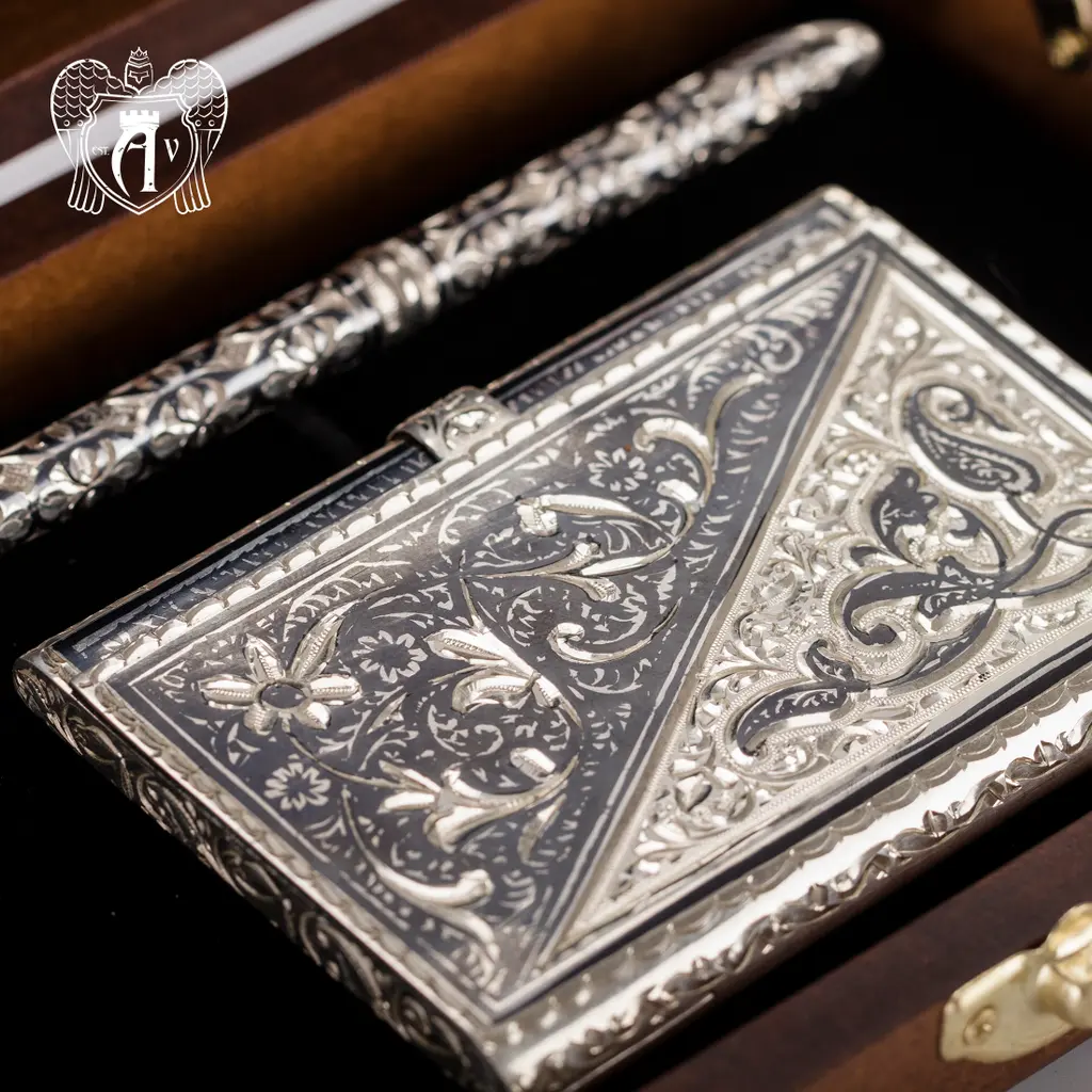 Визитница серебряная и ручка «Инь-Янь» - фото 4