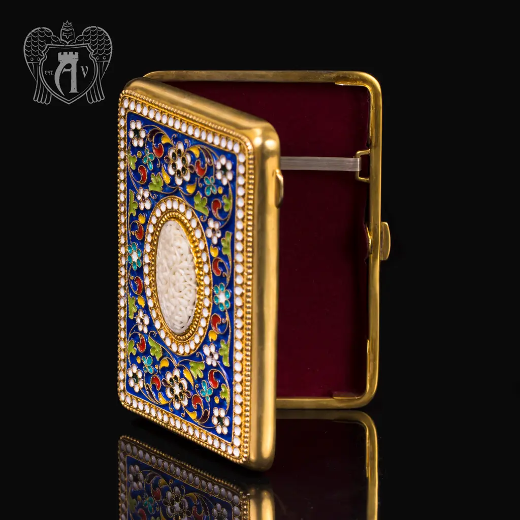 Портсигар серебряный и зажигалка «Атлант» с эмалью - фото 2