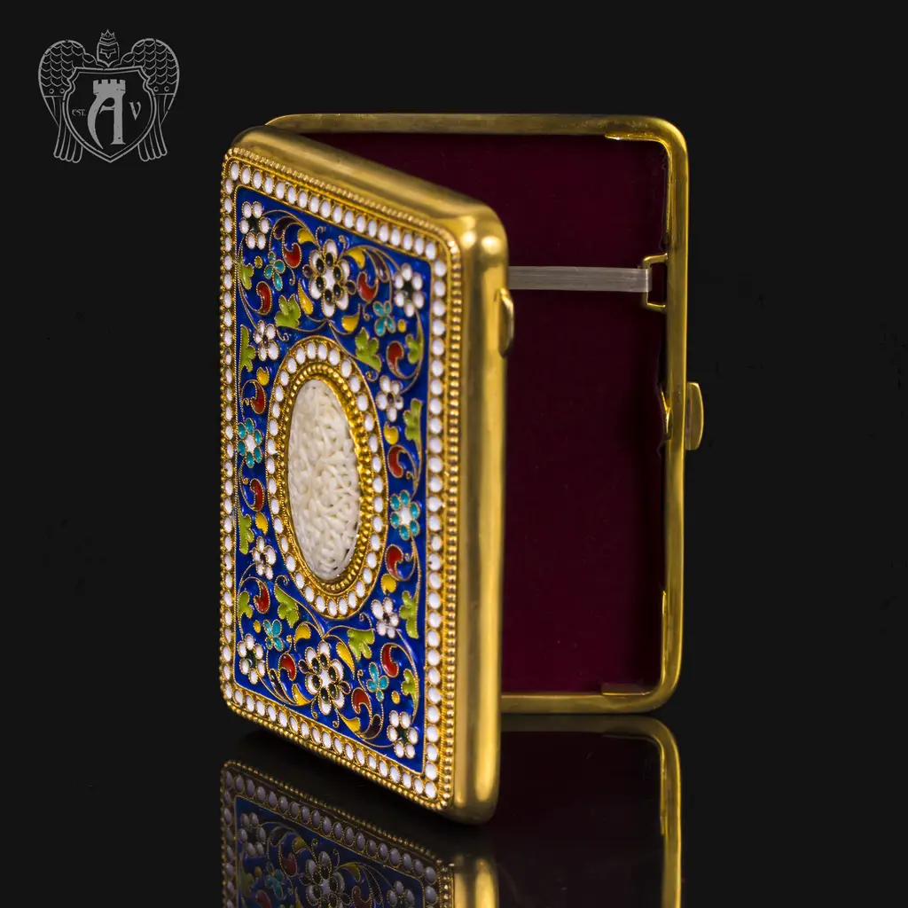 Портсигар серебряный и зажигалка «Атлант» с эмалью - фото 5