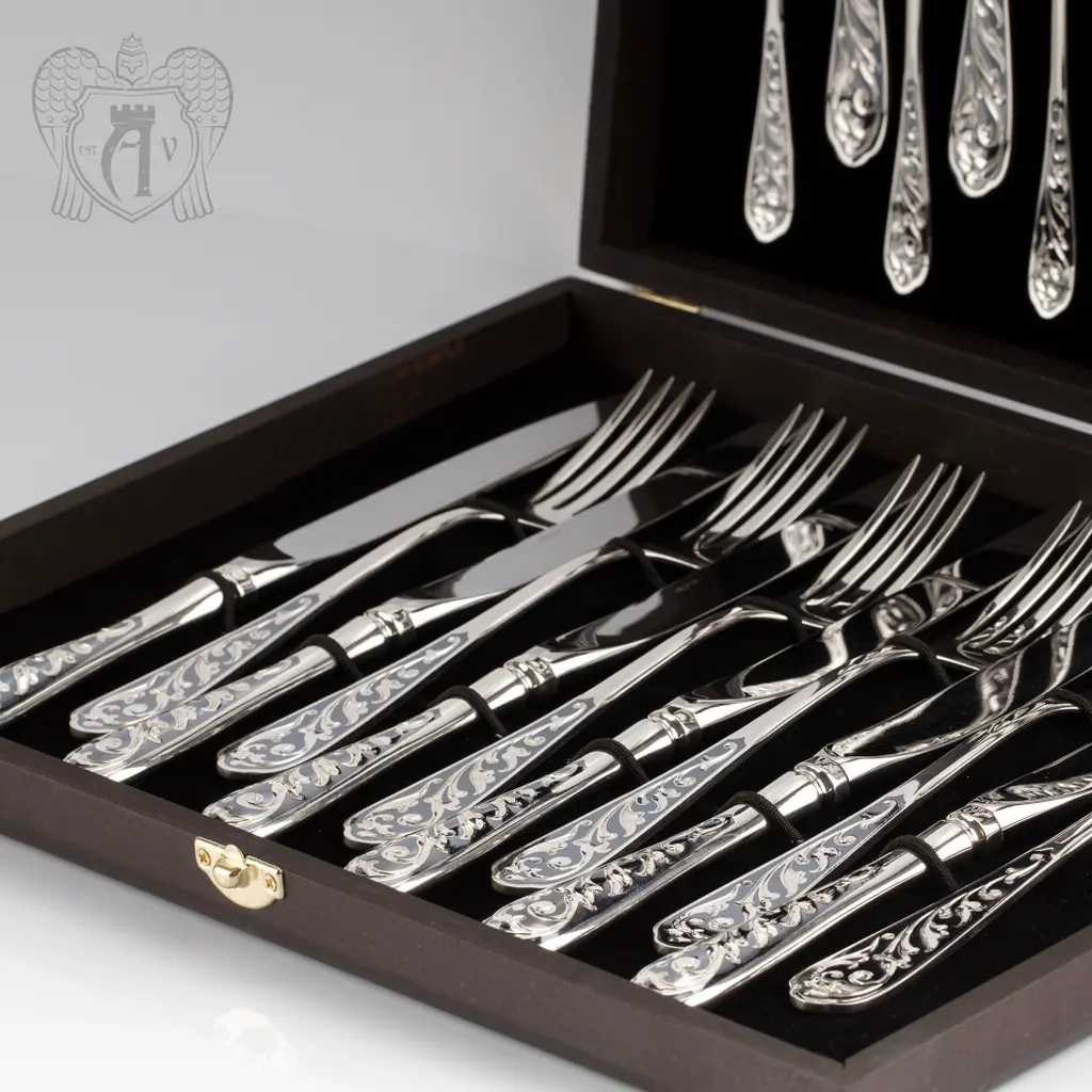 Десертный набор из серебра «Виноградная лоза» 24 предмета - фото 4