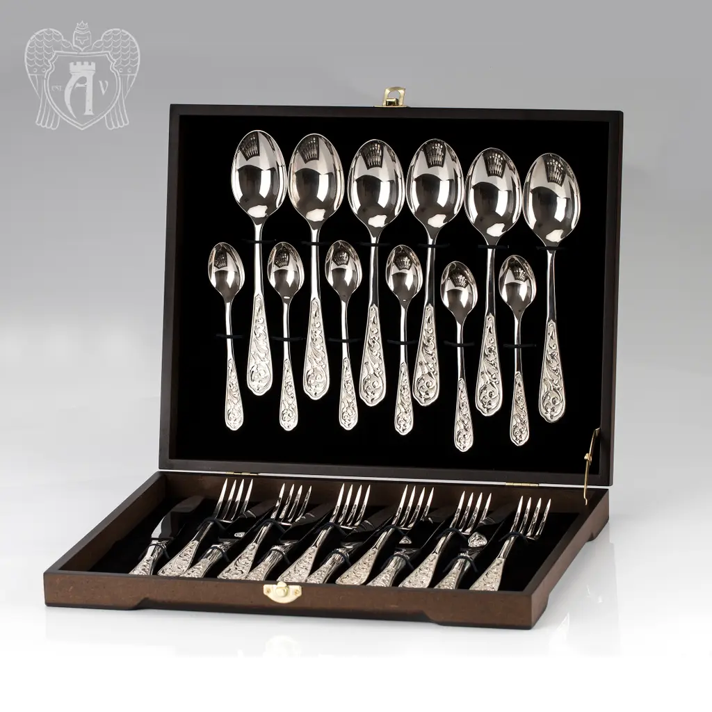 Десертный набор столовых  приборов  из серебра «Виноградная лоза» 24 предмета без черни - фото 4