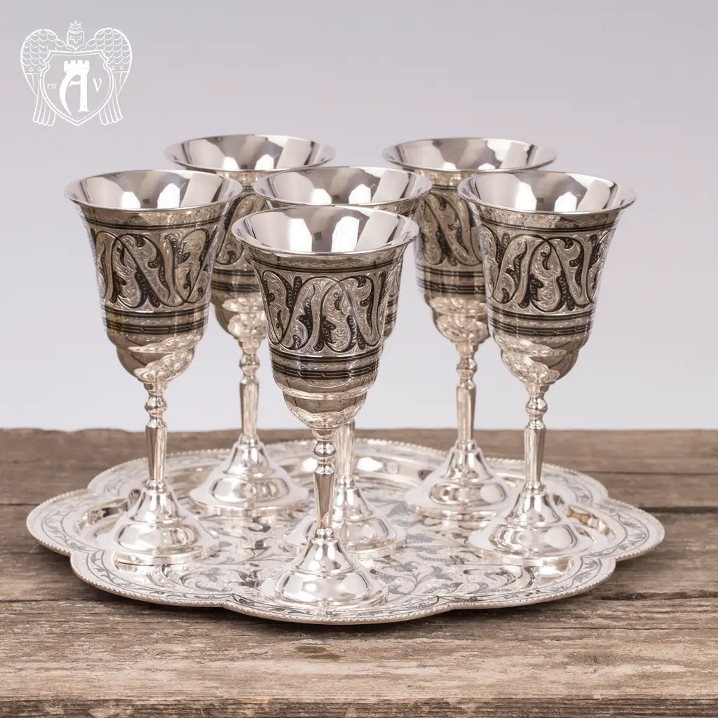 Серебряные фужеры «Торжество» с подносом - фото 4