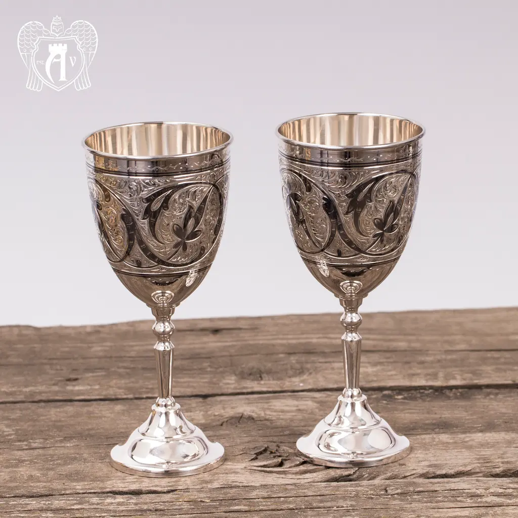 Серебряные бокалы»Roederer» набор 6 шт с подносом - фото 2