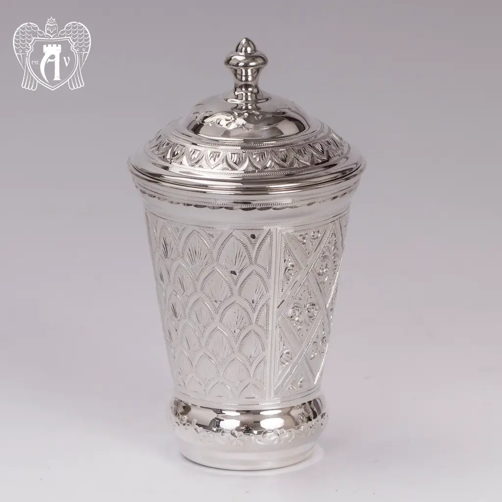 Стакан из чистого серебра»Ключ к молодости» 999 пробы с крышкой - фото 4