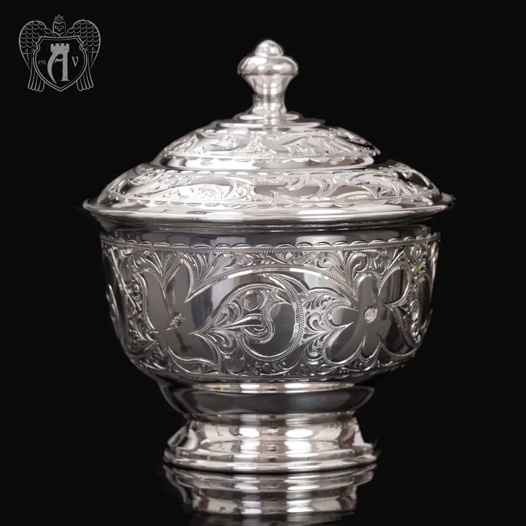 Сахарница  «Розалия» из чистого серебра 999 пробы - фото 2