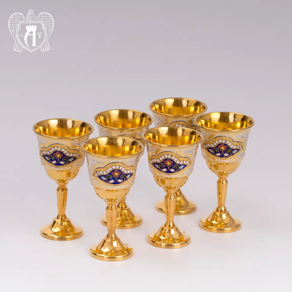 Набор серебряных рюмок с позолотой и эмалью  «Дворцовый» - фото 2