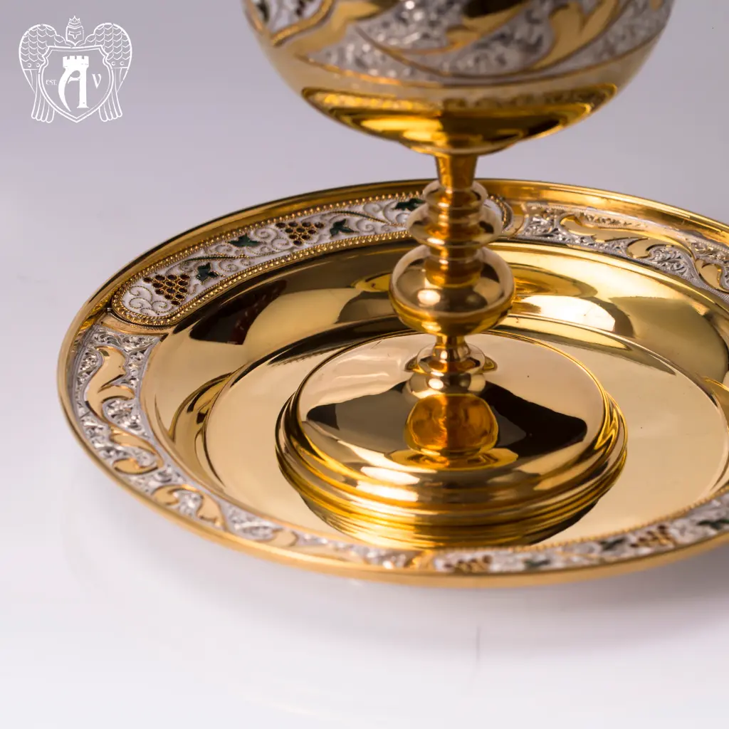 Еврейский кубок «Киддуш» с блюдцем из серебра с позолотой - фото 2