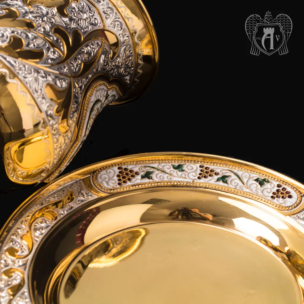 Еврейский кубок «Киддуш» с блюдцем из серебра с позолотой - фото 5