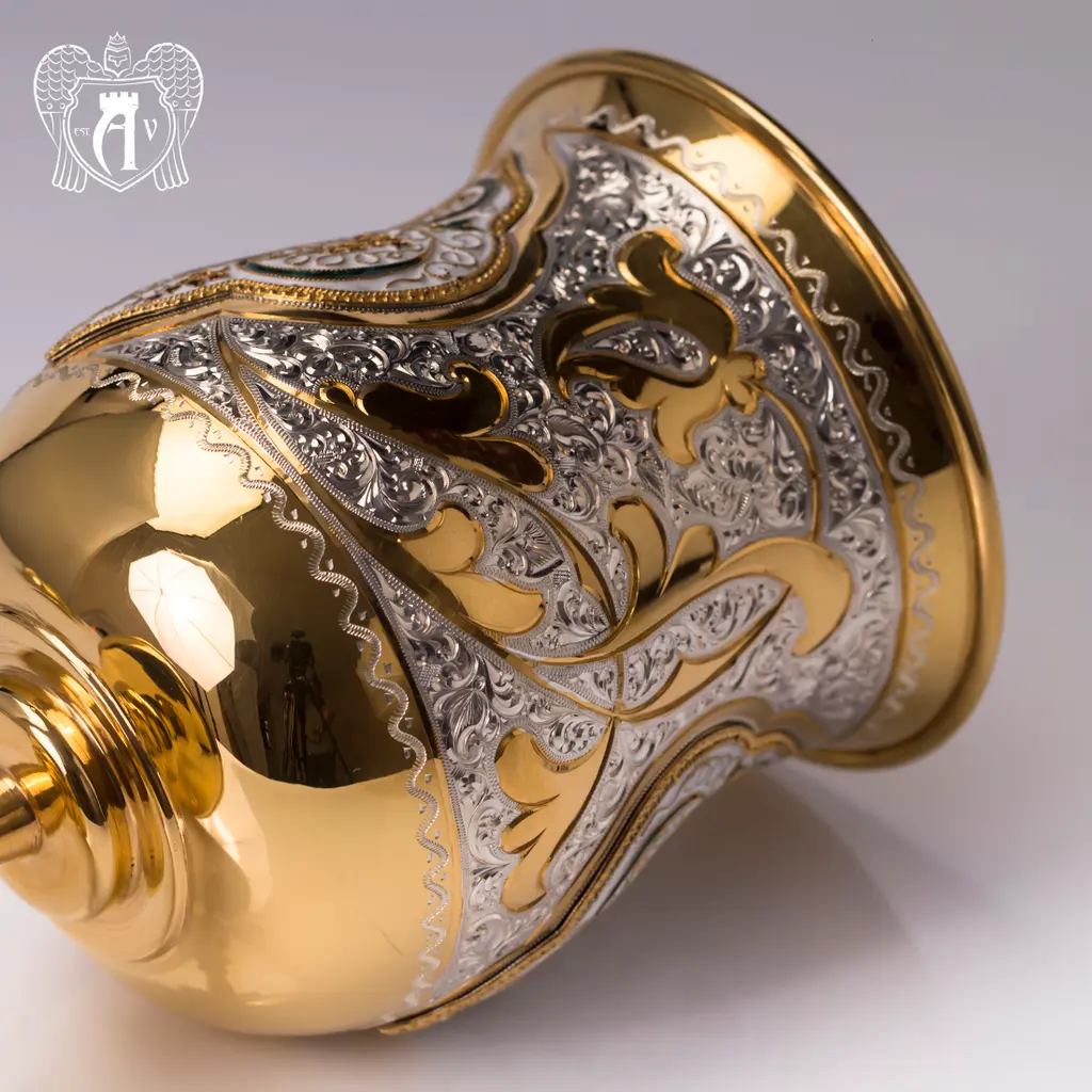 Еврейский кубок «Киддуш» с блюдцем из серебра с позолотой - фото 6