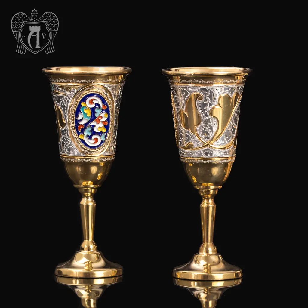 Бокалы серебряные с позолотой и эмалью  «Триумф» 2 шт - фото 2