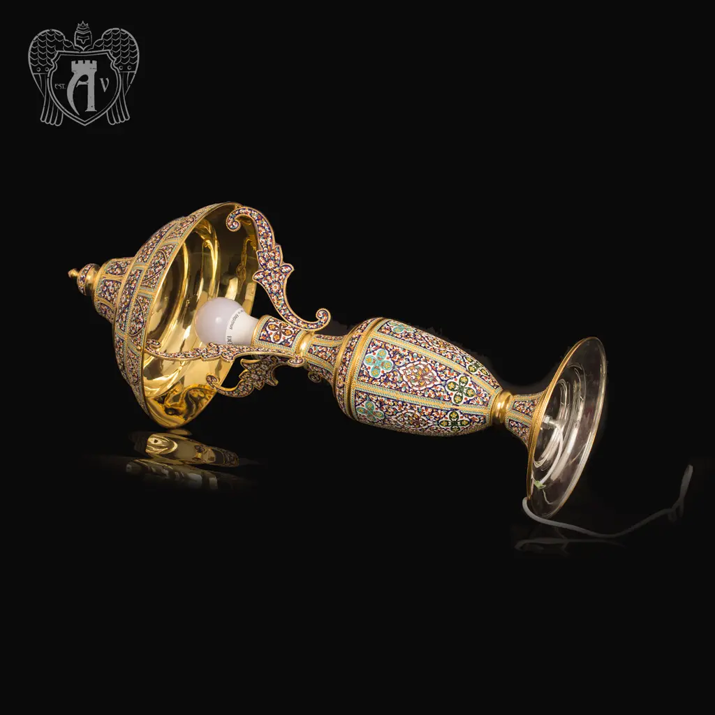 Лампа настольная «Царская» из серебра с позолотой и эмалью - фото 2