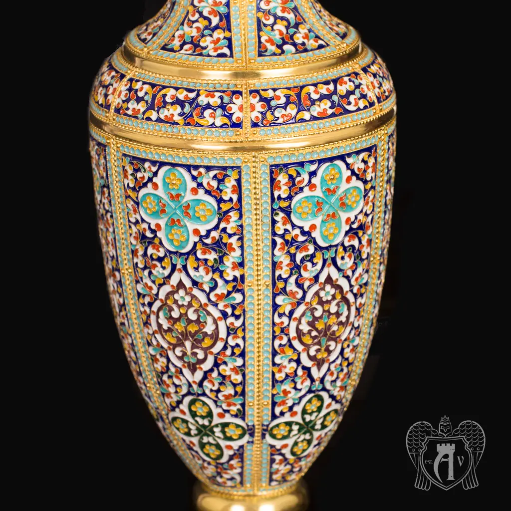 Лампа настольная «Царская» из серебра с позолотой и эмалью - фото 3