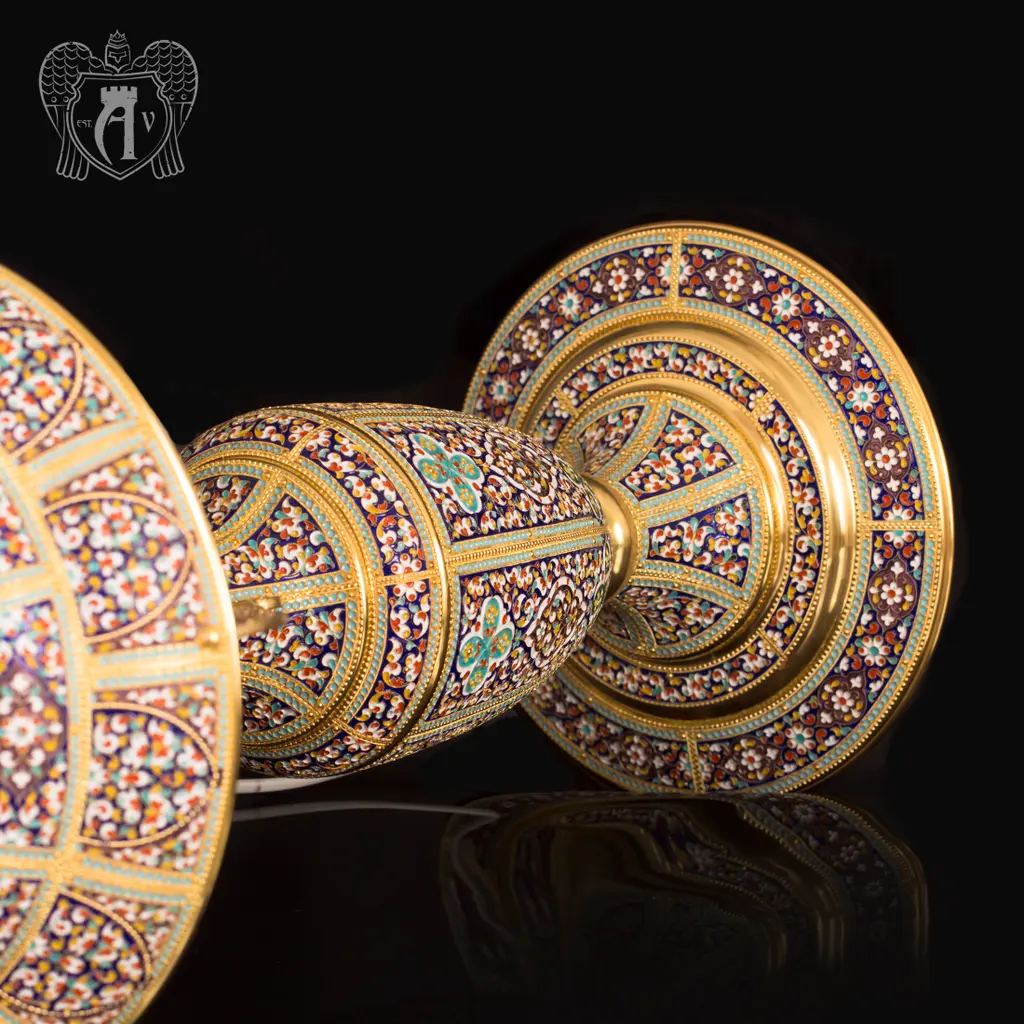 Лампа настольная «Царская» из серебра с позолотой и эмалью - фото 4