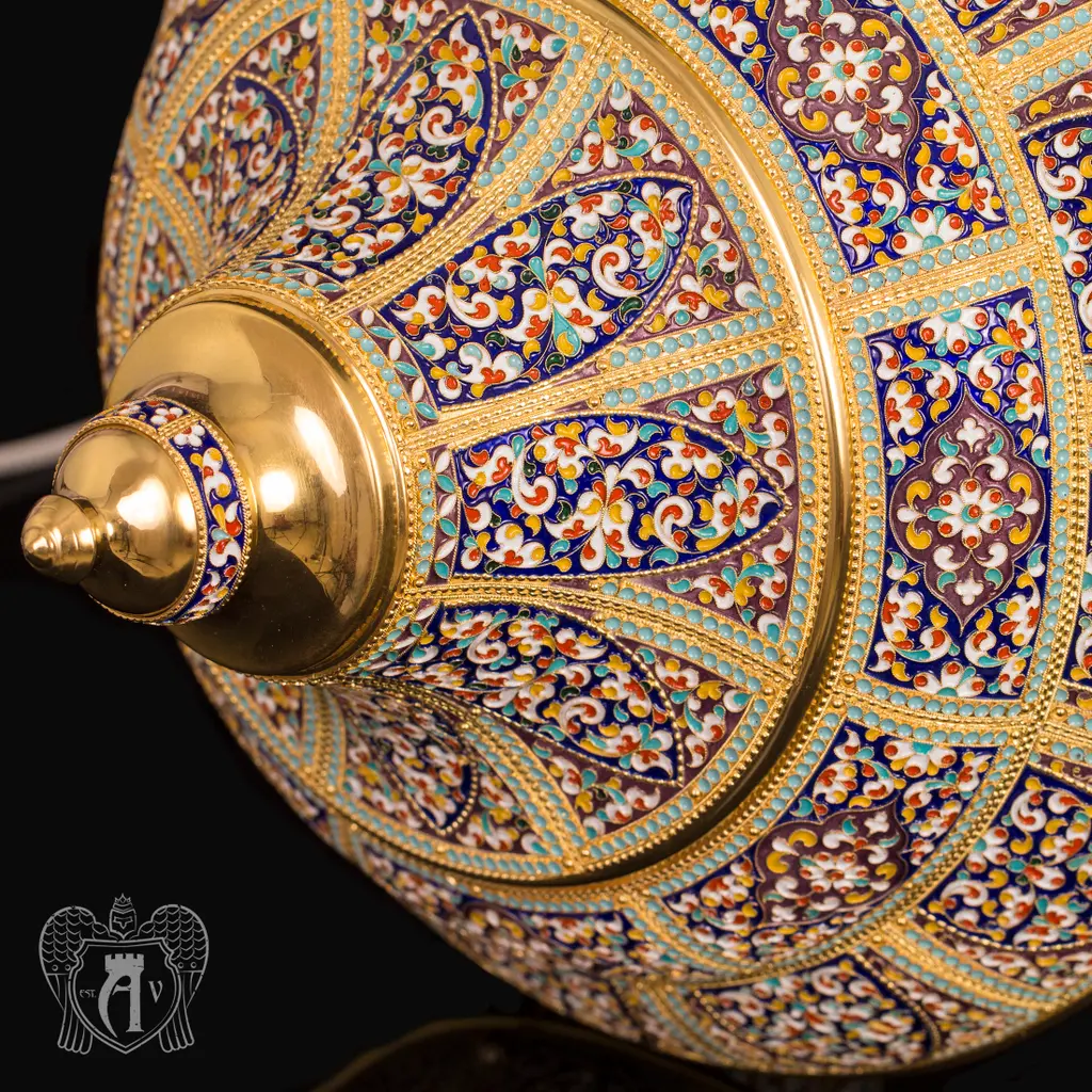 Лампа настольная «Царская» из серебра с позолотой и эмалью - фото 5