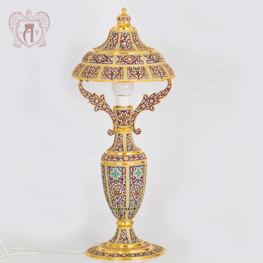 Лампа настольная «Царская» из серебра с позолотой и эмалью - фото 6