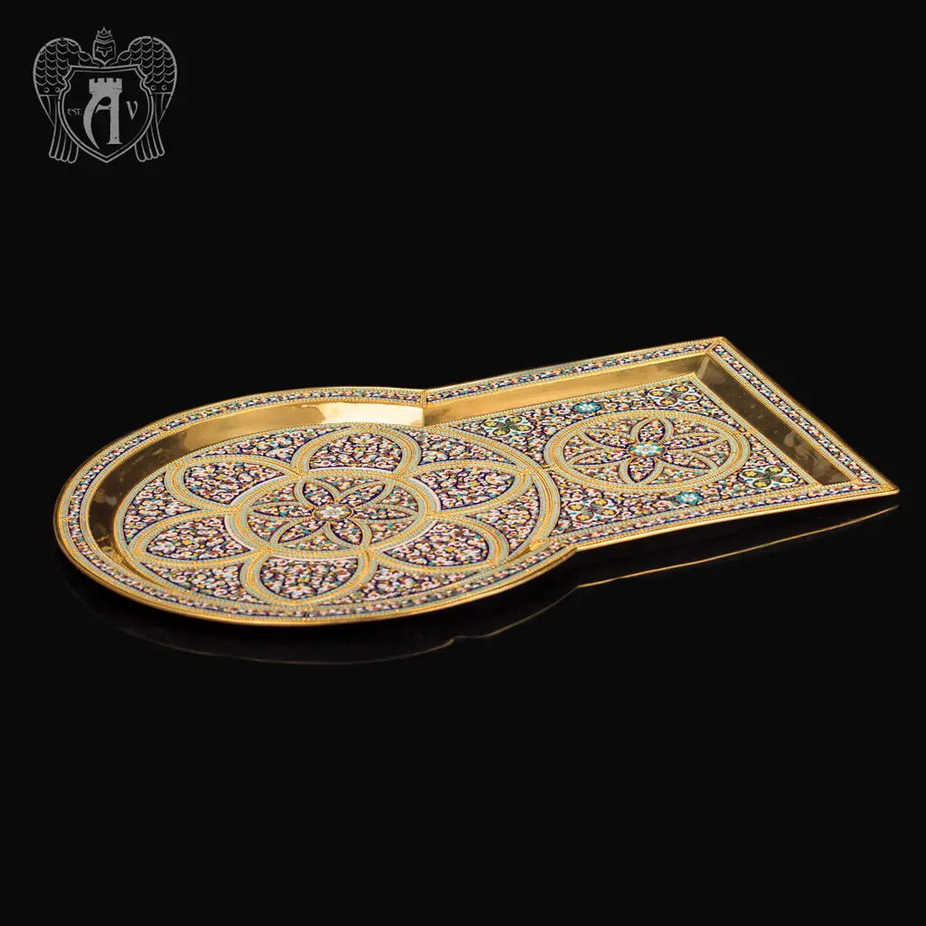 Чайный сервиз из серебра - самовар с подстаканниками на подносе «Царский» - фото 3