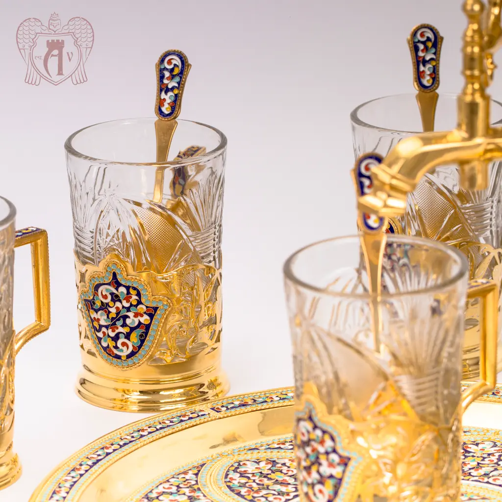 Набор подстаканников из  серебра «Царский» с ложками - фото 4