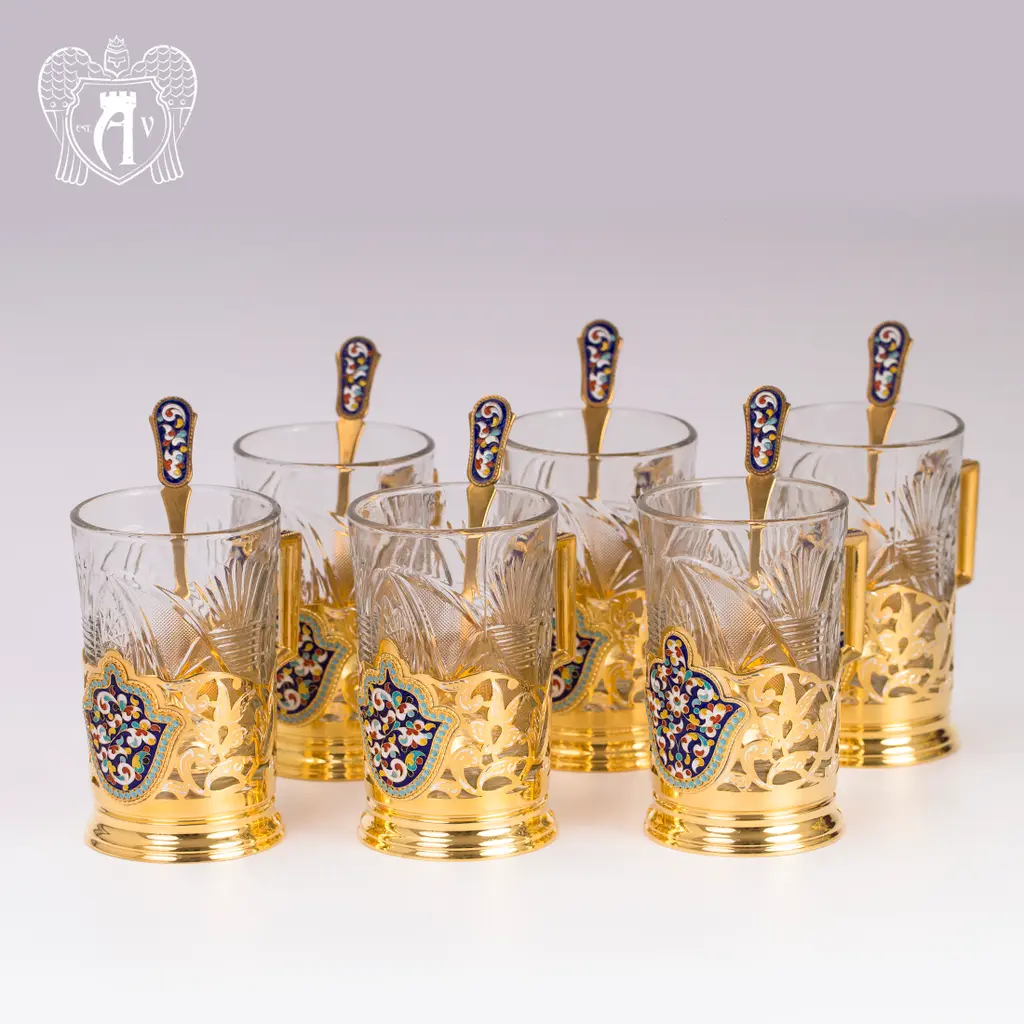 Набор подстаканников из  серебра «Царский» с ложками - фото 5