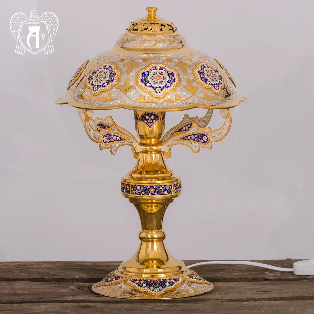 Светильник настольный «Империал» из серебра с позолотой и эмалью - фото 2