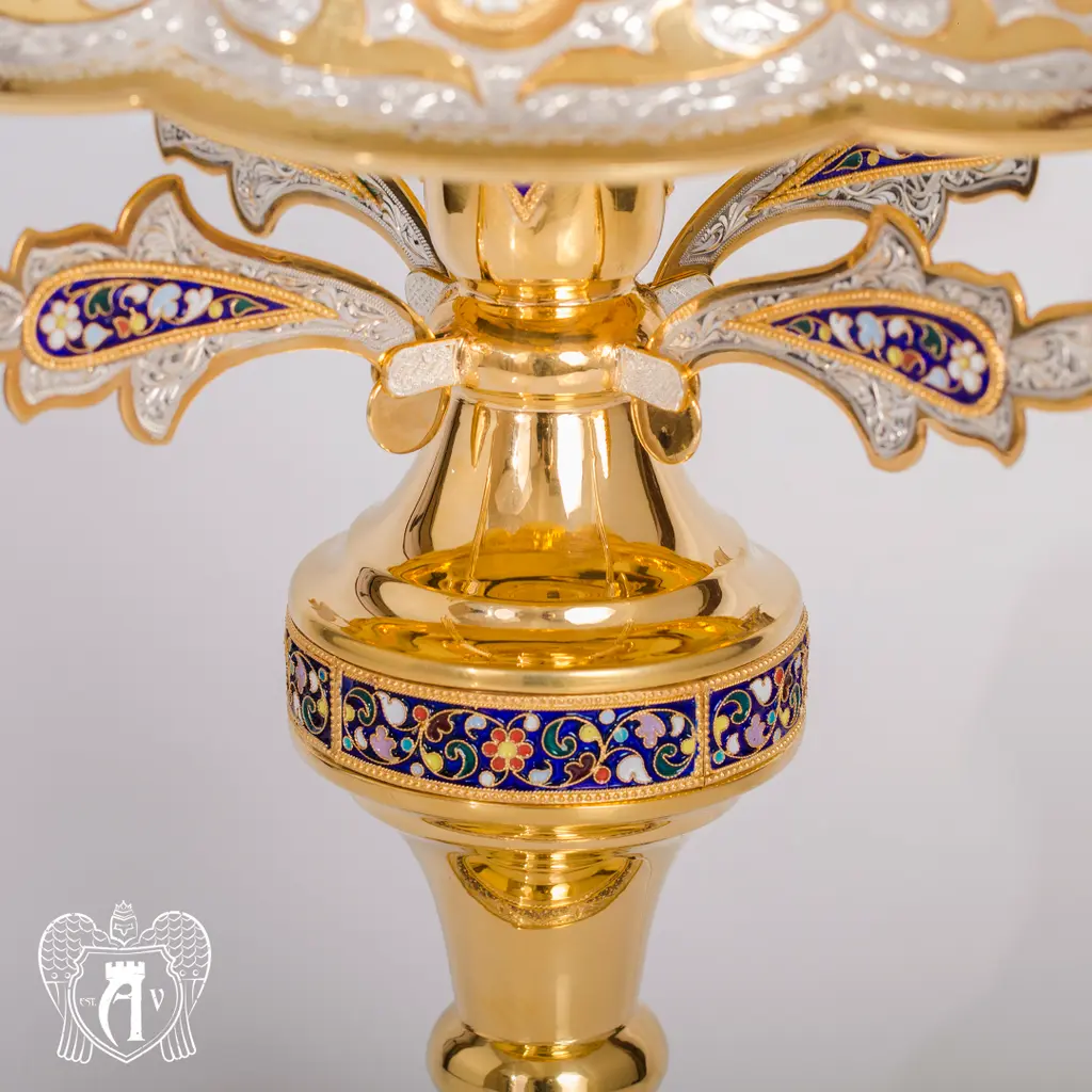 Светильник настольный «Империал» из серебра с позолотой и эмалью - фото 3